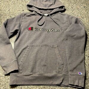 Champion hooded sweat shirt, medium gray, men’s small